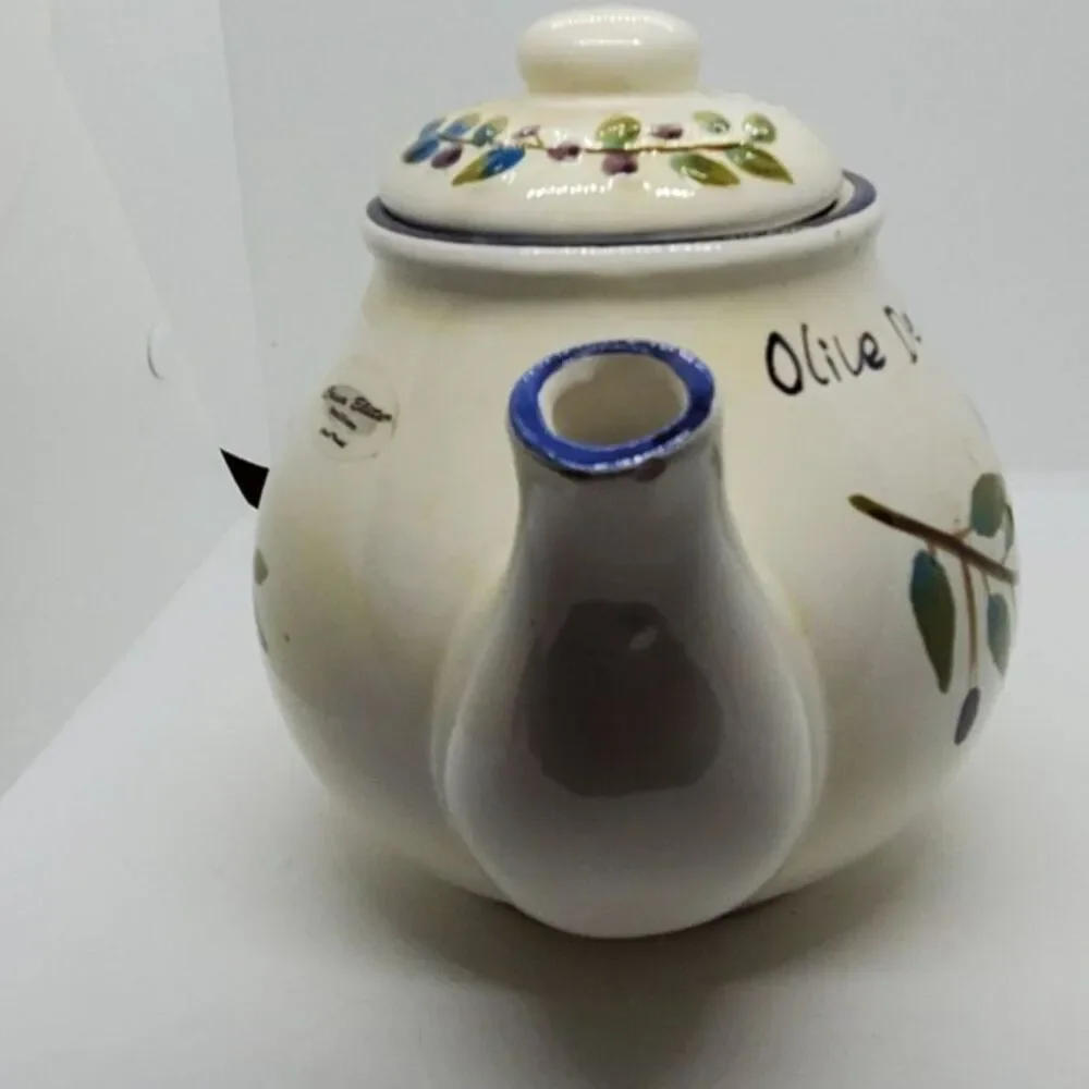 Vintage Casa Elite Olives Leaves Teapot Olive Dei Calli Romani Italian Cottage